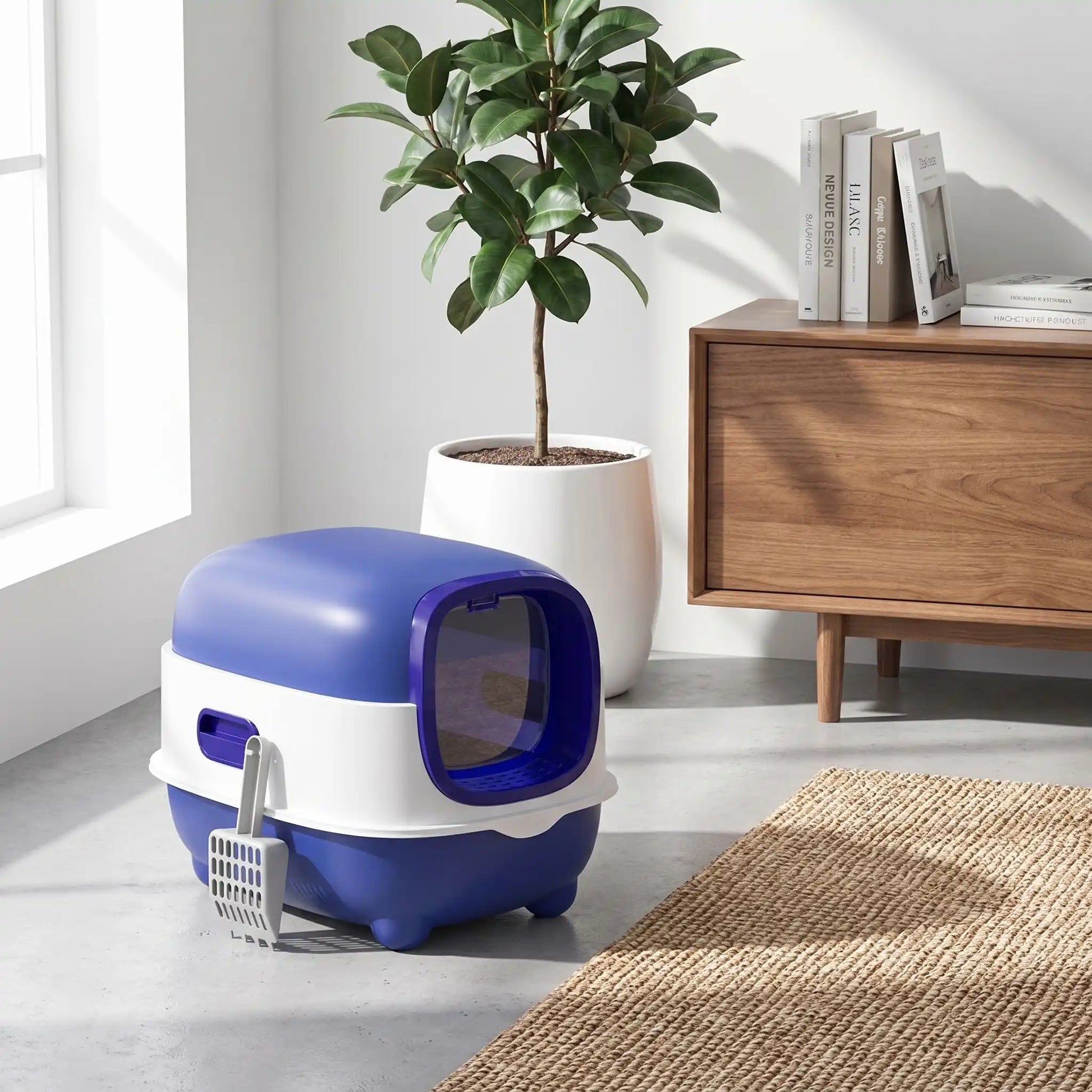 litiere pour chat fermée bleu