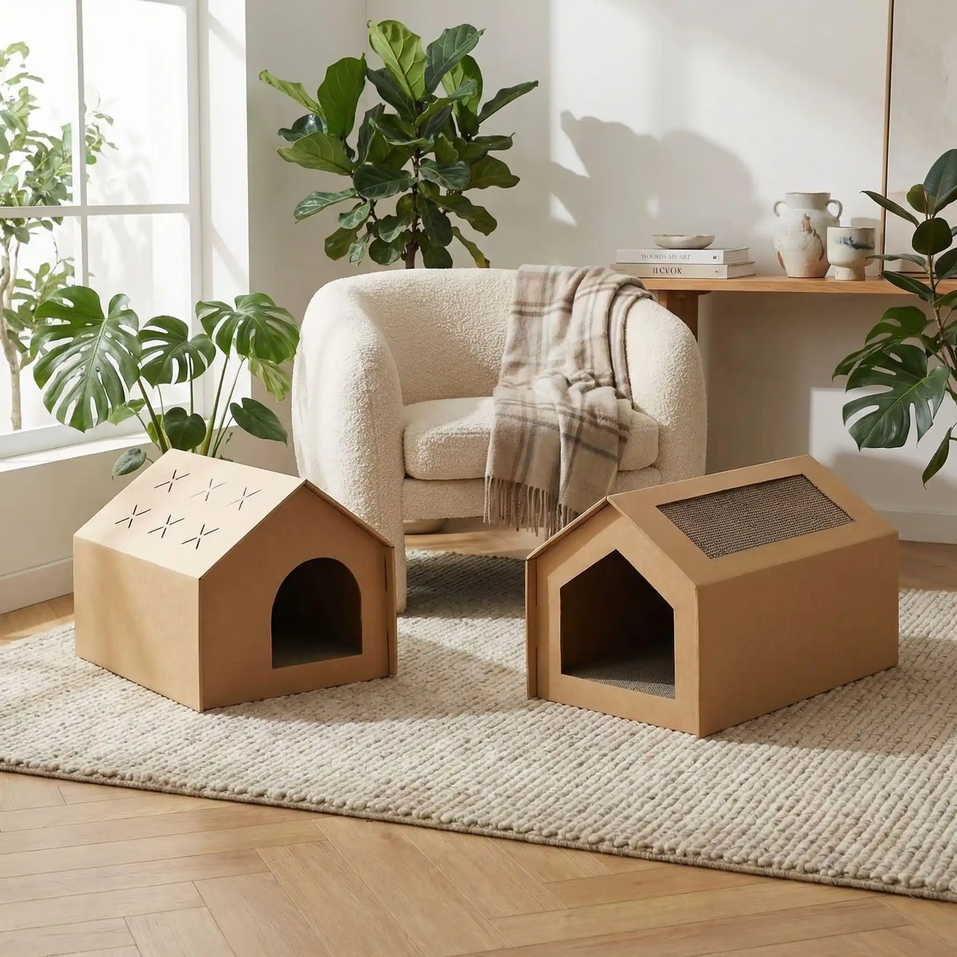maison en carton pour chat tailles moyenne et grande salon