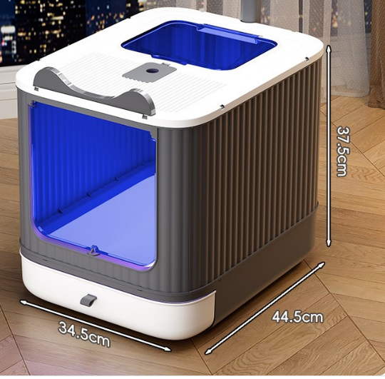 Maison de toilette chat UV blanche avec dimensions visibles