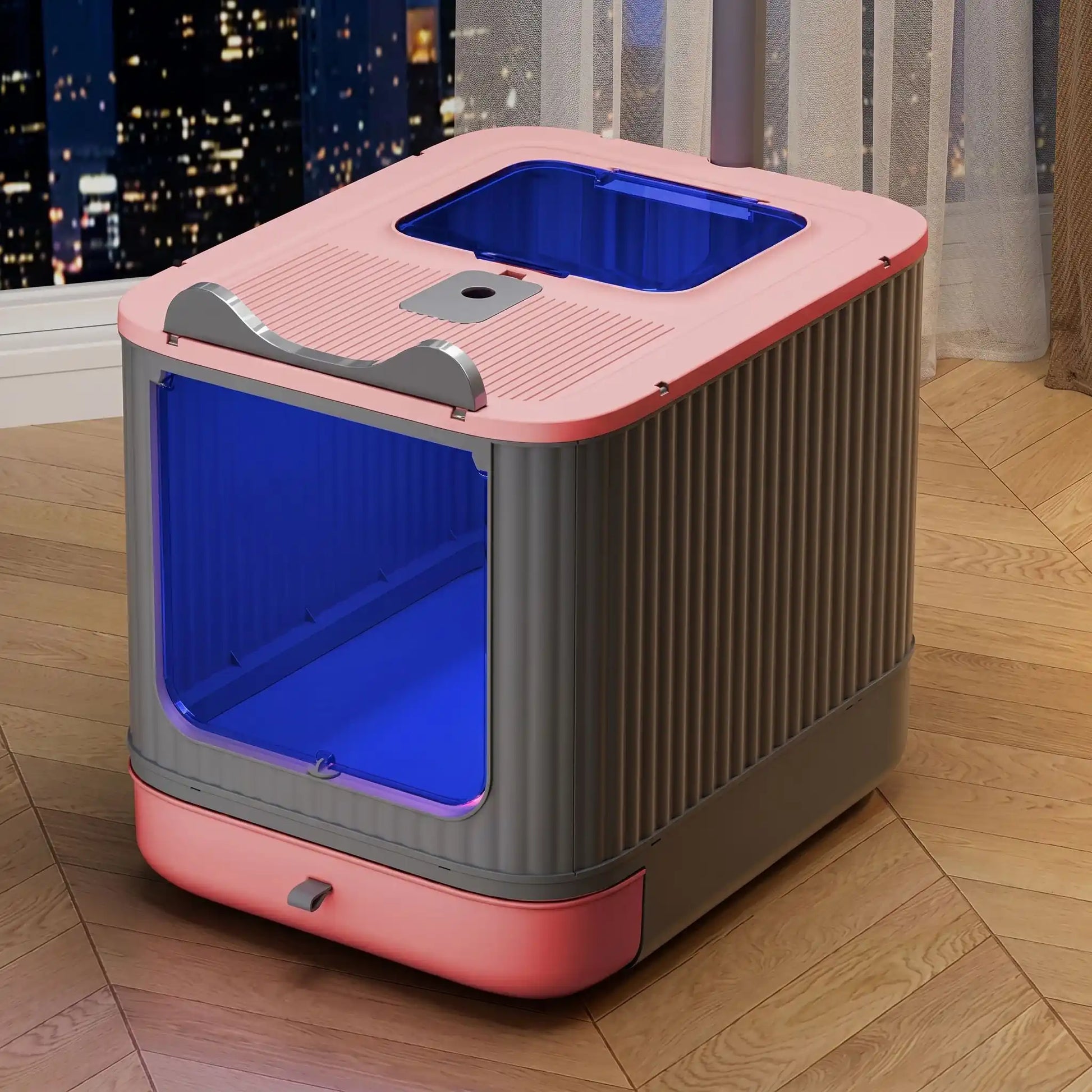 Maison de toilette chat UV rose avec lumière bleue