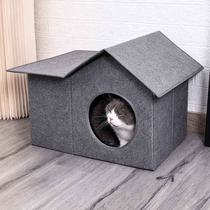 Niche extérieur pour chat gris avec chat