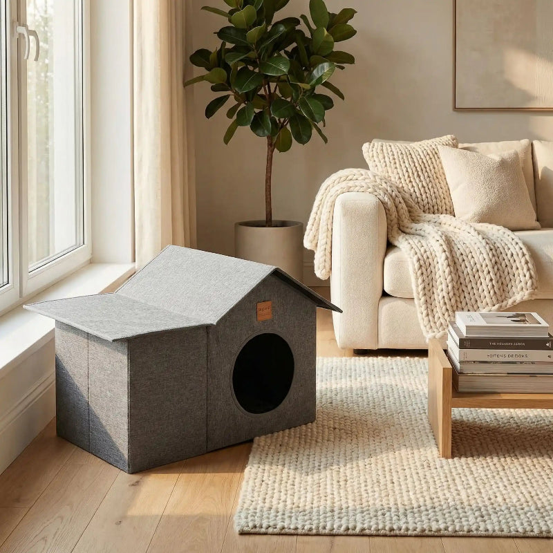 Niche extérieur pour chat gris salon lumineux