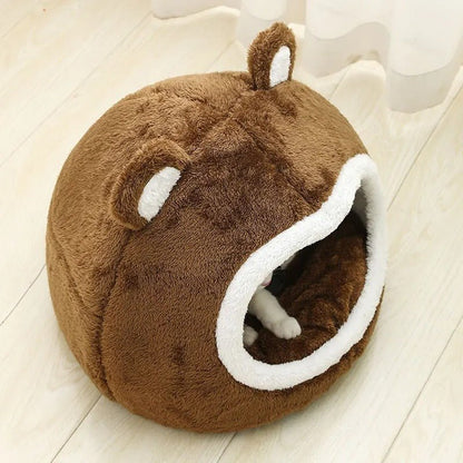 Niche pour chat intérieur ourson avec oreilles et peluche brune