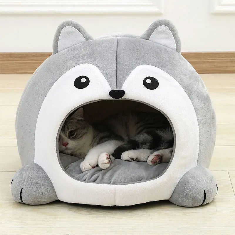 Niche pour chat intérieur renard gris avec chat