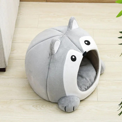niche pour chat intérieur renard gris et blanc vue de coté
