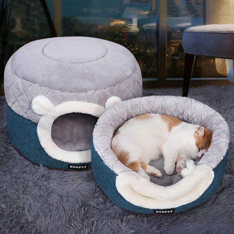 Niche pour chats double fonctions gris et bleu