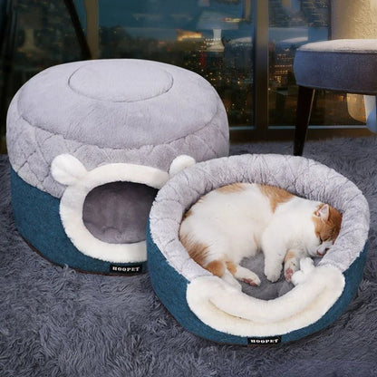 Niche pour chats double fonctions gris et bleu