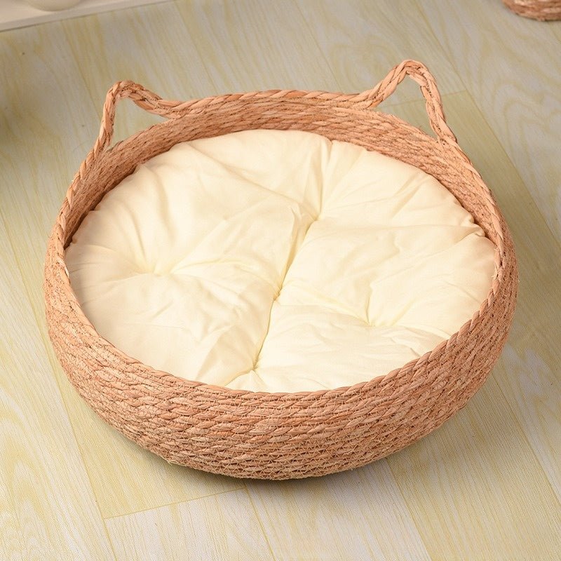 Panier pour chat en osier avec coussin amovible blanc confortable