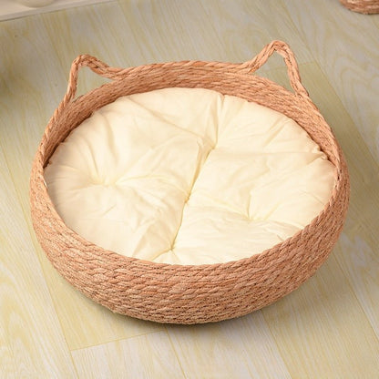 Panier pour chat en osier avec coussin amovible blanc confortable