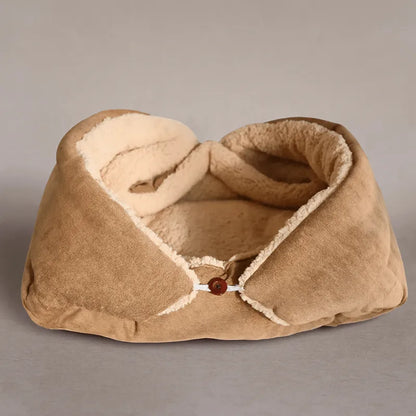 Panier chat deux en un beige confortable doux pratique