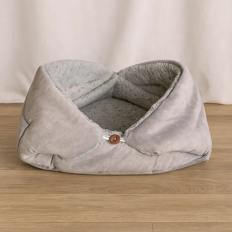 Panier chat deux en un gris clair doux confortable et pratique