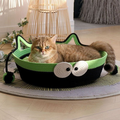 Panier pour chat noir et vert avec yeux décoratifs chat