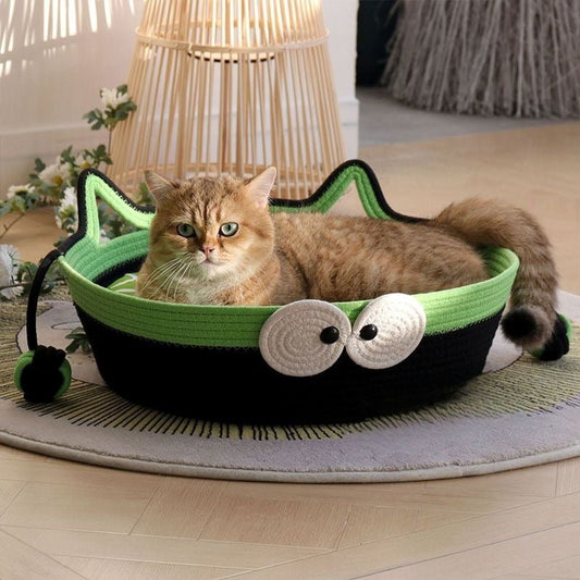 Panier pour chat noir et vert avec yeux décoratifs chat
