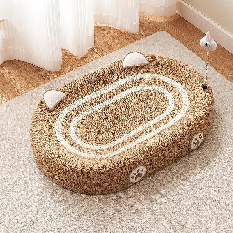 Panier pour chat en sisal naturel avec oreilles et jouet intégré