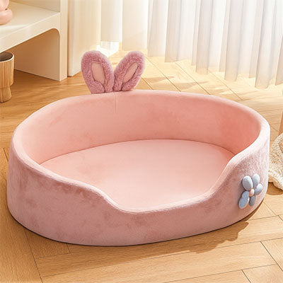 panier pour chat rose avec oreilles de lapin et fleur