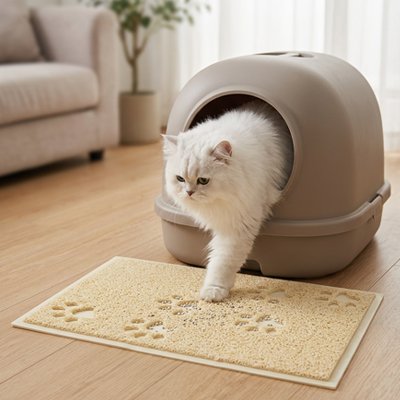 Tapis litière Chat beige avec chat blanc