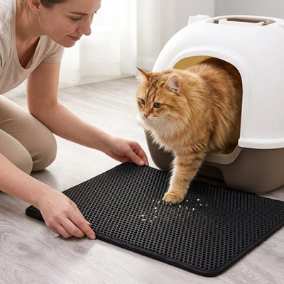 Tapis litière Chat noir avec chat roux
