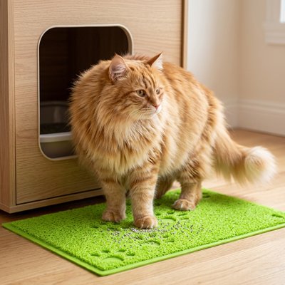 Tapis litière Chat vert avec chat roux