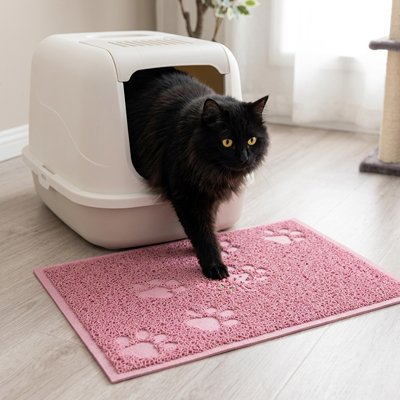 Tapis litière pour Chat rose avec chat noir