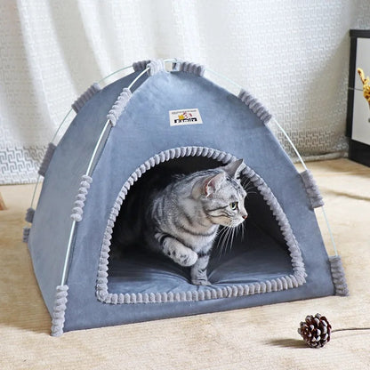 Tente pour chat grise avec intérieur chaud doux pour hiver
