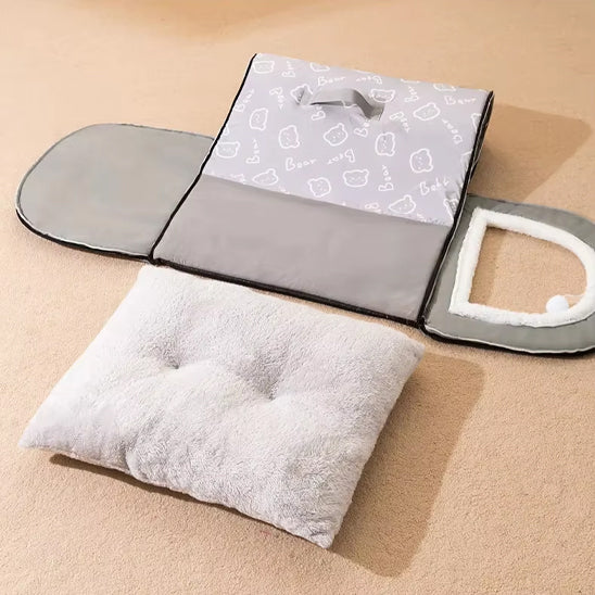 Tente pour chat pliable grise avec coussin amovible et pliable