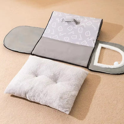 Tente pour chat pliable grise avec coussin amovible et pliable