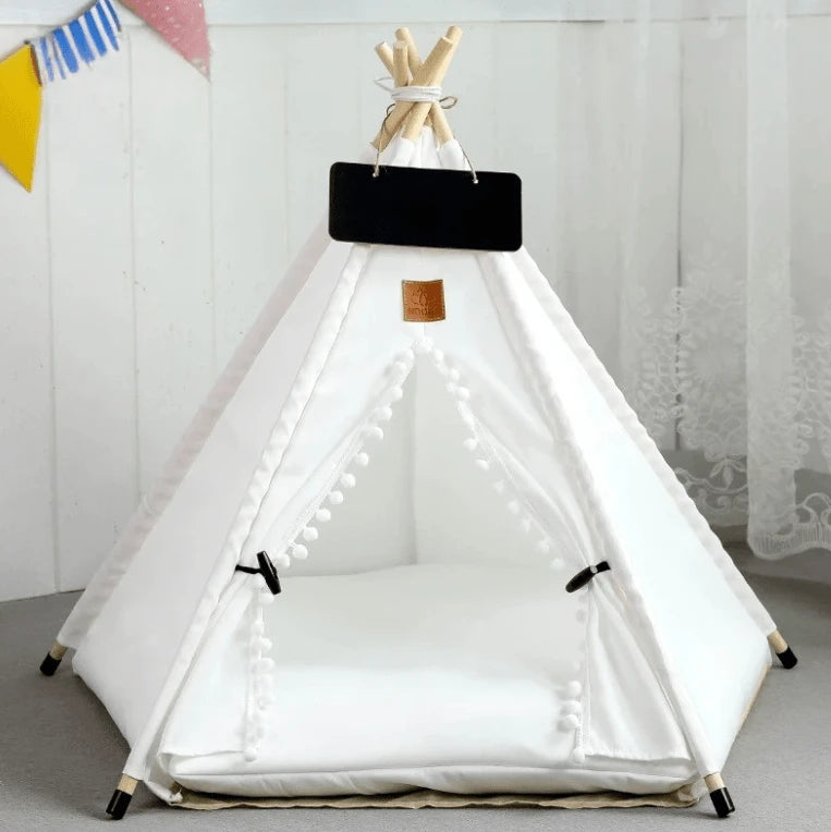 Tente pour chat blanche tipi avec coussin moelleux intérieur doux