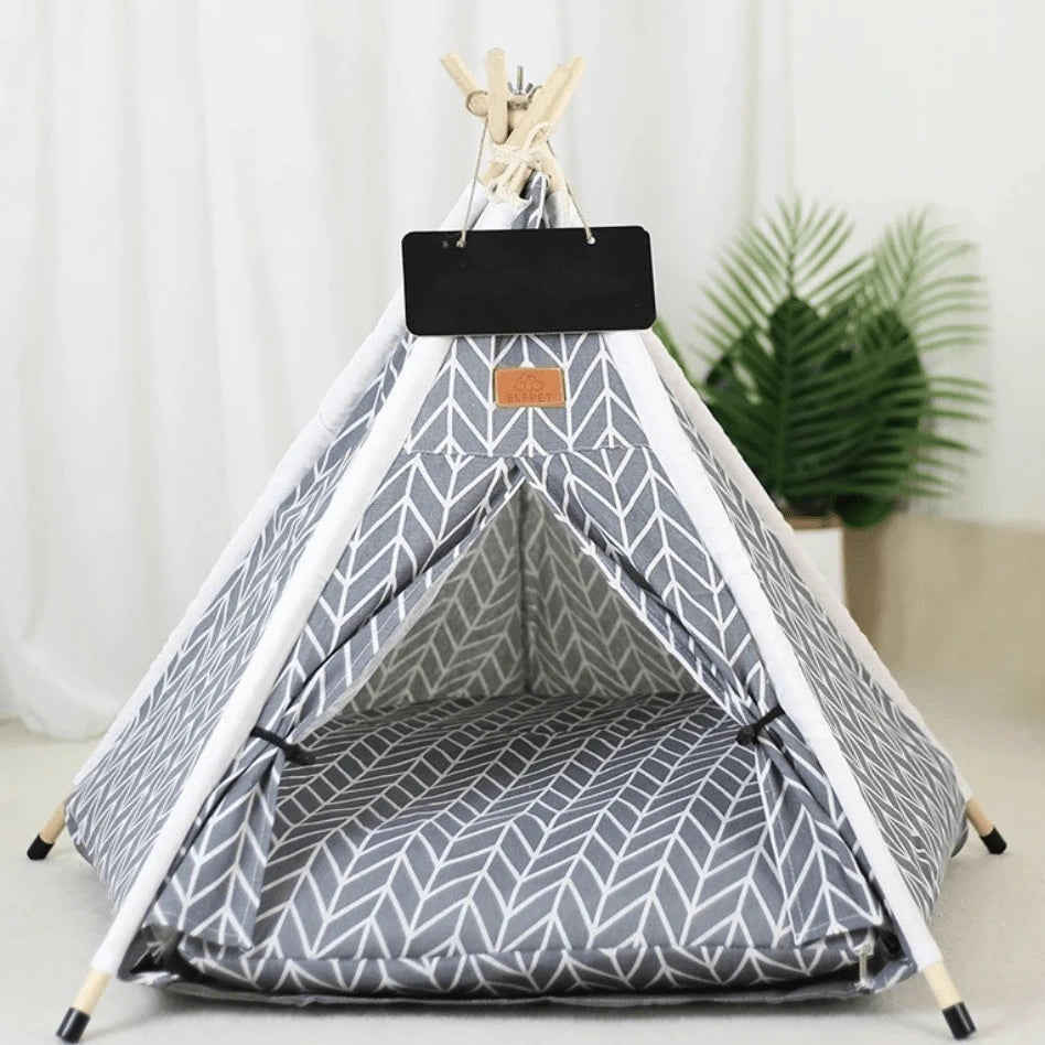 Tente pour chat tipi grise avec coussin moelleux intérieur confortable