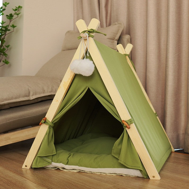 Tipi pour chat vert avec coussin moelleux