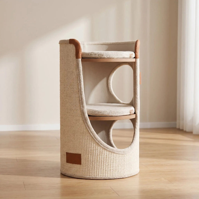 Tour pour chat beige design minimaliste